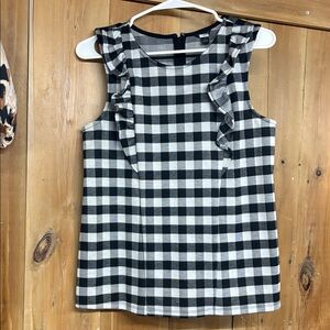Ann Taylor Black and White Gingham Ruffle Blouse